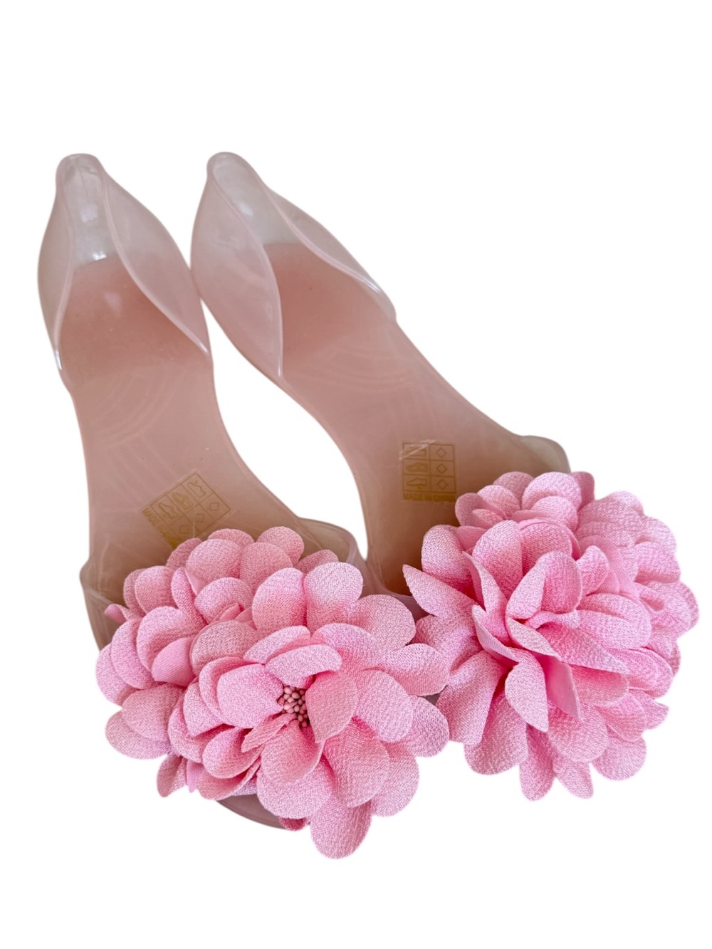 New! Clear Pink Jelly Floral Open Toe Flats Summer Beach Flats
